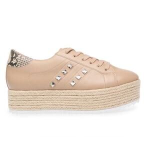 Steve Madden Platform Shoes Tennis Studded Tan Size 9 Beige Elode Raffia Braid